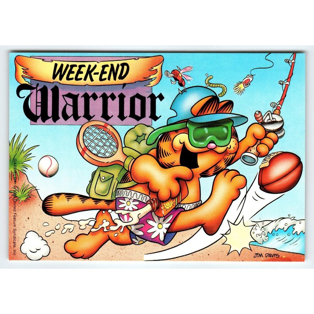 Vintage Garfield Postcard "Week-End Warrior" Sports Activity Unused 1978